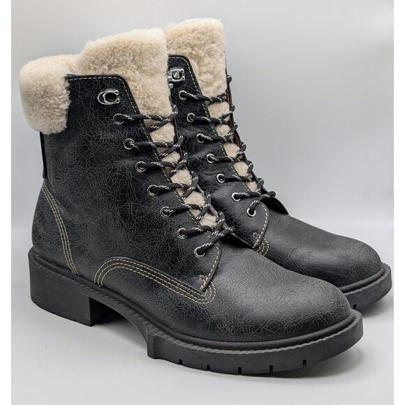 Coach Lorimer G5495 Black Leather Shearling Boots Size 9 B Women's Lined - Picture 1 of 8